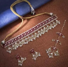 Joharibazar GoldPlated Kundan Ethnic Necklace Earring Ramdan Jewelry Choker Set - £21.57 GBP