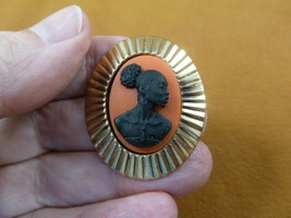 (CA10-131) RARE African American LADY orange + black CAMEO oval Pin Pendant - £21.72 GBP