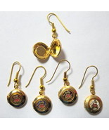 1 Pair Vintage 1980&#39;s Cloisonne Enamel Round Locket Goldtone Earrings - $7.92