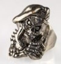 1987 G&amp;S Gordon &amp; smith Silver Tone Skull Grenade Biker Ring Size 11 - $110.76