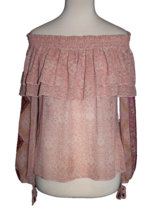 Misa Los Angeles Floral off Shoulder Blouse Top Pink Teal  Women&#39;s Size Large L - £17.98 GBP