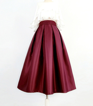 Burgundy Taffeta Pleated Midi Skirt Women Custom Plus Size A-line Party Skirt image 2