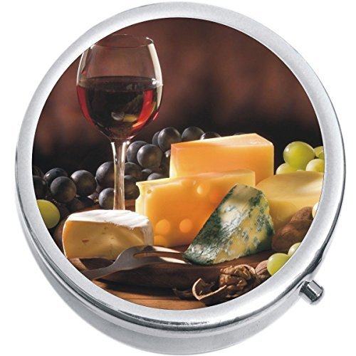 Wine And Cheese Medicine Vitamin Compact Pill Box - $9.78