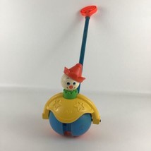 Fisher Price Clown Toy #758 Roll Along Popper Wood Handle Toddler Vintage 1979 - $44.50