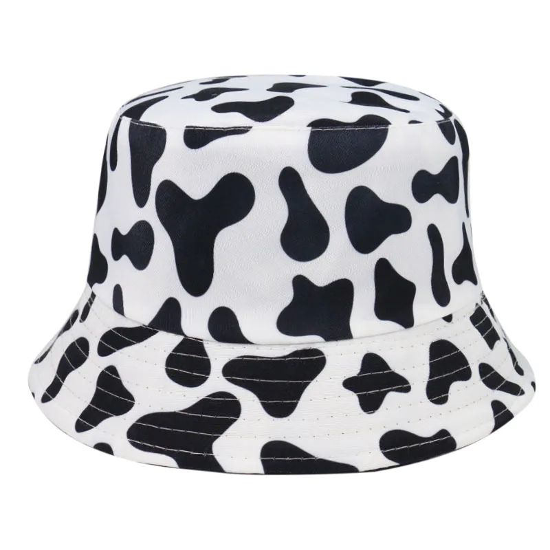 Cow Reversible Black White Cow Panda Zebra Pattern Bucket Hats Fisherman Caps - £10.54 GBP+