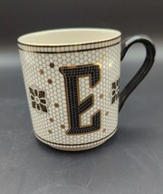 Anthropologie Gold Black Margot Mosaic Tile Letter E Initial Monogram Coffee Mug - £11.32 GBP