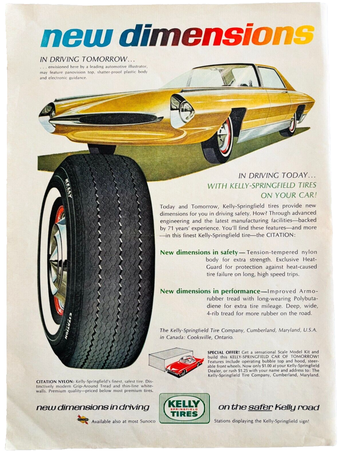 1965 Kelly Springfield Tires Advertisement New Dimensions Future Car DWF15 Item image 2