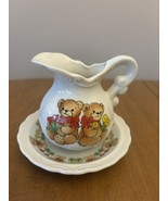 Vintage 1981 Enesco Lucy And Me Bears Miniature Pitcher Dish Bowl Set Fl... - $27.08 CAD