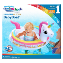 Swim School Unicorn Glitter 36&quot;d Inflatable Baby Boat Pool Float - £27.40 GBP