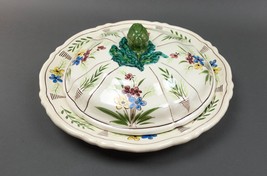 Vallauris French Fait Main Floral Artichocke Lidded Serving Platter Tray Pottery - £102.22 GBP