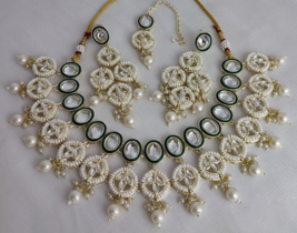 Indian Bollywood Style Kundan Gold Plated Necklace Pearl Jewelry Set - £22.35 GBP
