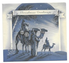 Vintage 1940s Wwii Era Christmas Greeting Card Art Deco Three Wise Men Silver - $14.84