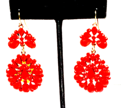 Vintage Gold Color Dangling ORANGE Pierced Earrings - £12.74 GBP