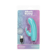 Powerbullet Alice&#39;s Bunny Rechargeable Vibrator with Silicone Rabbit Sleeve Teal - £31.04 GBP