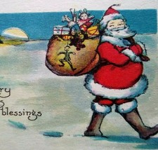 Santa Claus Outside In Snow Christmas Postcard Metropolitan News Unused 1105 - £11.07 GBP