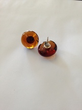 glass button caramel colored pierced earrings - £15.93 GBP