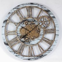 Wall clock 36 inches with real moving gears Grey and White - £282.88 GBP