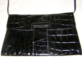 VINT. FURLA LARGE BLACK PATENT LEATHER EMBOSSED ALLIGATOR ENVELOPE CLUTC... - $129.48 MXN