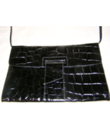 VINT. FURLA LARGE BLACK PATENT LEATHER EMBOSSED ALLIGATOR ENVELOPE CLUTC... - $130.10 MXN