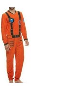 Mens One Piece Pajamas Unionsuit Orange Astronaut Bioworld Zip Up Long S... - $38.61