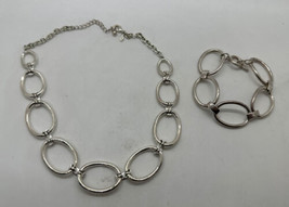 Premier Designs GILFORD Silver Plated Link Choker Necklace & Bracelet Set - $22.76
