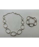 Premier Designs GILFORD Silver Plated Link Choker Necklace &amp; Bracelet Set - €19,40 EUR
