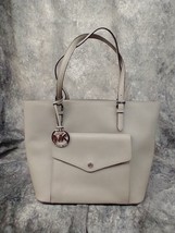 Pearl Gray Michael Kors Leather Handbag Jet Set Pocket Tote Bag Silver Hardware - £58.63 GBP
