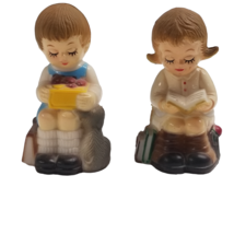 Vintage Salt and Pepper Shakers Boy and Girl Sitting 1981 Jasco Plastic Kitsch - £11.90 GBP