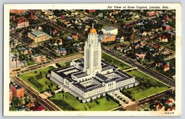 Postcard Air View of State Capitol Lincoln Nebraska Linen - $5.00