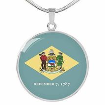 Express Your Love Gifts Delaware State Flag Necklace Engraved 18k Gold Circle Pe - £50.45 GBP