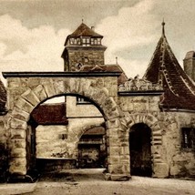Rodertor Castle Gothic Postcard Germany Tinted Rothensburg c1930-40s PCBG8A - £15.73 GBP