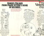 Frank Vetere&#39;s Pizzeria Placemat Famous Italians Toronto Ontario  - £14.01 GBP