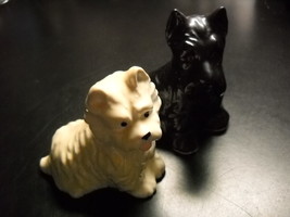 Black and White Scottie Dogs Salt and Pepper Shaker Red Eyes Pink Tongue... - £11.79 GBP