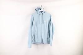 Vintage The North Face Womens Medium Distressed Spell Out Fleece Hoodie Blue - £31.61 GBP