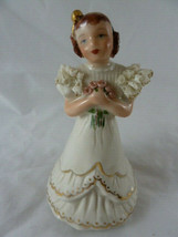Vintage Porcelain Figurine Flower Girl w porcelain lace 5.25&quot; Tall white &amp; gold - £11.73 GBP
