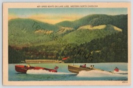 Speed Boats on Lake Lure White Border Linen North Carolina Postcard Nature - £10.09 GBP