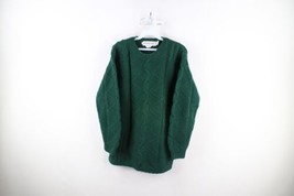 Vintage 90s Streetwear Womens Small Faded Cotton Chunky Hand Knit Sweater Green - £47.44 GBP