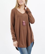 MSRP $25 Zenana Light Brown V-Neck Long-Sleeve Top Size Small NWOT - £8.50 GBP