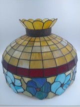 Tiffany Style Colorful Stained Glass Shade for Hanging Light Chandelier 20&quot; VTG - £179.43 GBP