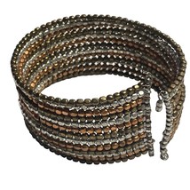 Handmade Beaded Cuff Bracelet Tri Color Stretch Boho Costume Jewelry Gift u - £17.91 GBP