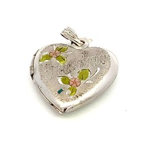 Vintage Sterling Silver 925 Grandma &amp; Flower Etched Heart Locket Pendant - £28.48 GBP