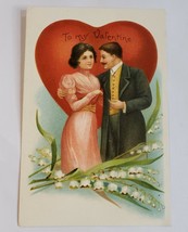 Antique German Valentine&#39;s Greetings Embossed divided back Postcard love couple - £6.79 GBP