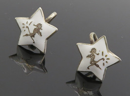 SIAM 925 Sterling Silver - Vintage Enamel Star Non Pierce Earrings - EG4574 - £30.29 GBP