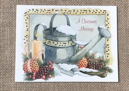 Diane Knott Watering Can In Snow Pine Cone Winter Berries Christmas Card - $2.77