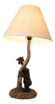 Rustic Black Mother Bear Playing With Cub Hanging On Tree Branch Table Lamp - $107.99
