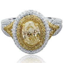 Pave Halo 1.71 Ct Faint Yellow Oval Cut Diamond Engagement Ring 18k Whit... - $55,085.41 MXN