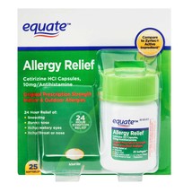 Equate Allergy Relief Cetirizine HCl Softgels, 10 mg, 25 Count - sneezing+ - £21.35 GBP