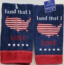 Set Of 2 Same Cotton Terry Towels (16&quot;x26&quot;) Patriotic Usa, Land That I Love, Kdd - £12.60 GBP