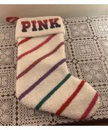 Victorias Secret PINK Christmas Stocking 17 Inch White Rainbow Stripes F... - £10.31 GBP