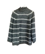 Chaps Sweater Women’s XL Striped Mock Neck Oversized Chunky Heavy Knit Gray - £11.53 GBP